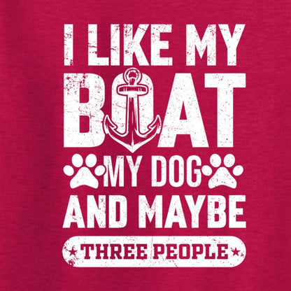Funny T-Shirts design "I Like my Boat, My Dog and Maybe Three People, Mens T Shirt"