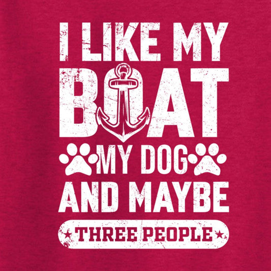 Funny T-Shirts design "I Like my Boat, My Dog and Maybe Three People, Mens T Shirt"
